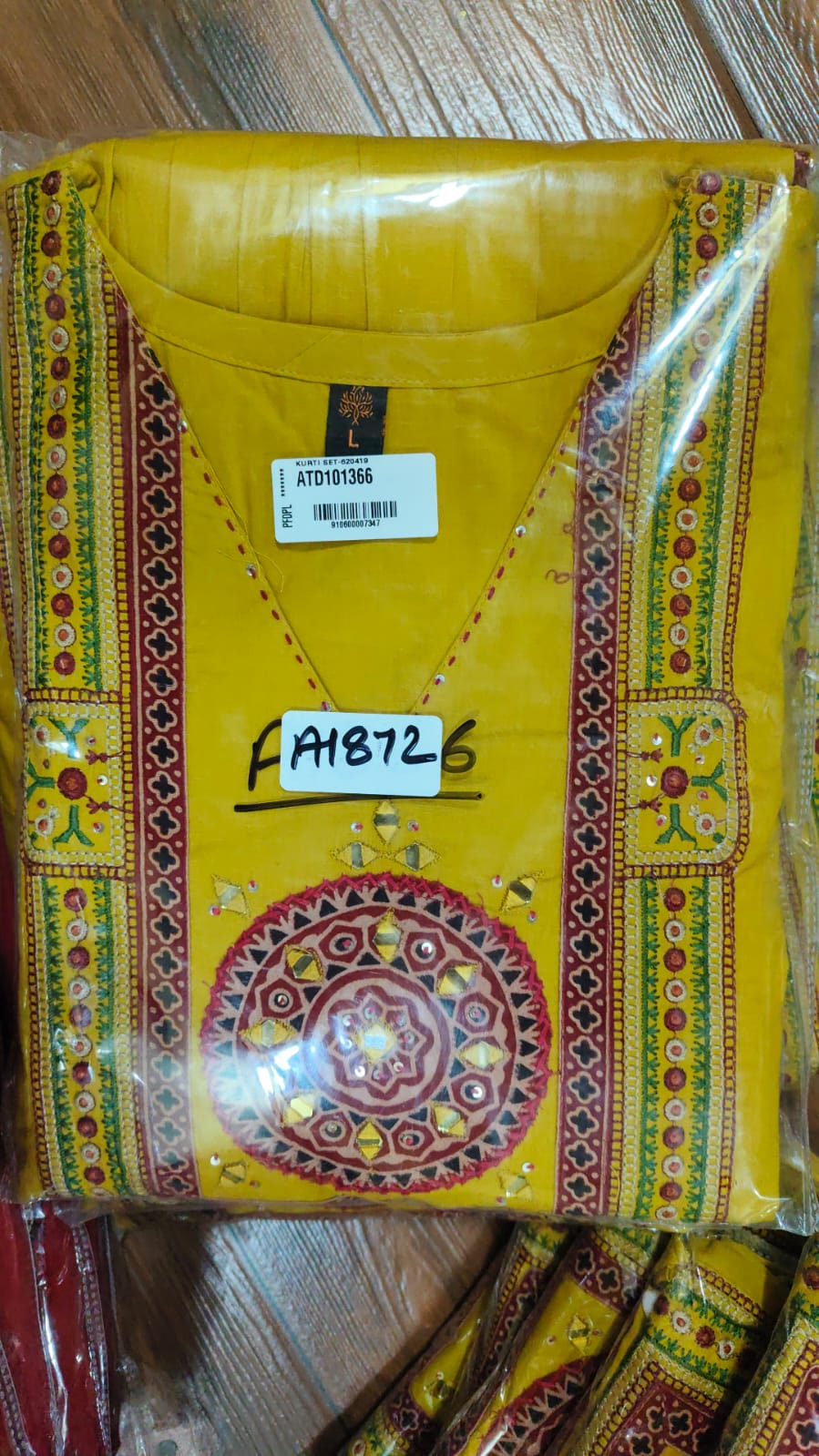 Yellow cotton with applique work designer three piece set        (A1872)