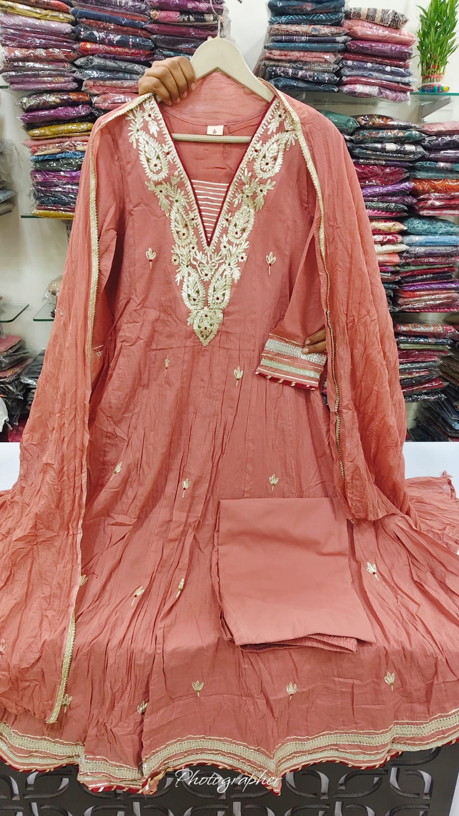 Mul cotton with lining full gota pathi work three piece set (A1880)
