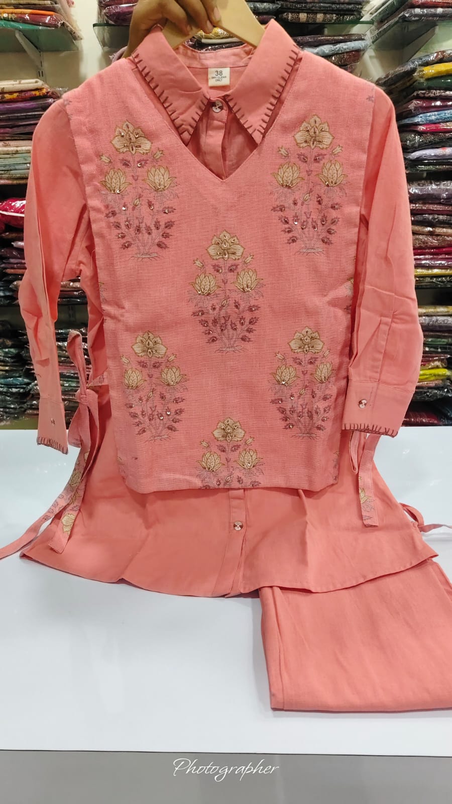 Cotton linen with soft jute jacket two piece cordset (A1971)