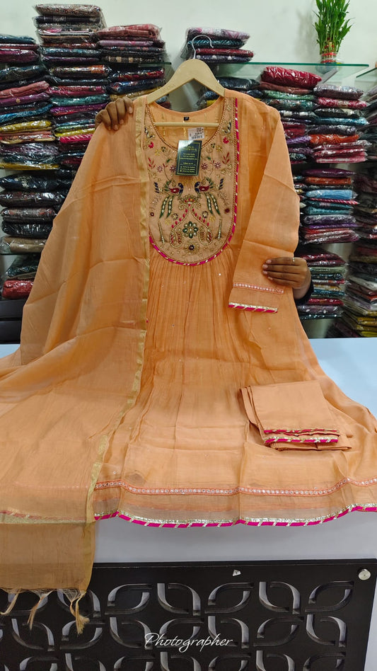 Pure mul chanderi three piece set (B113)