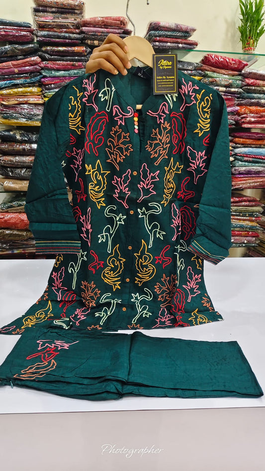 Muslin fully thread work two piece cordset (A1714)