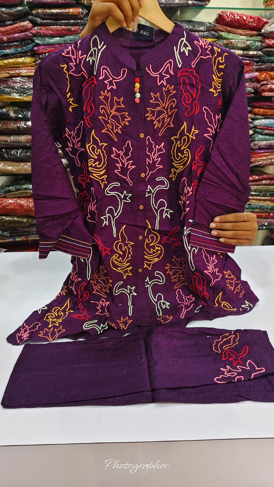 Purple thread work muslin cordset (A1711)