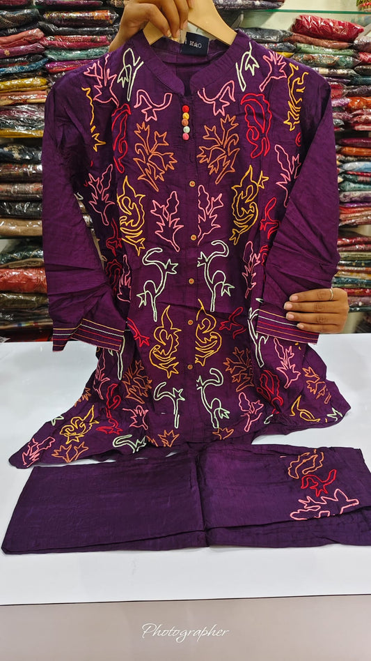 Purple thread work muslin cordset (A1711)