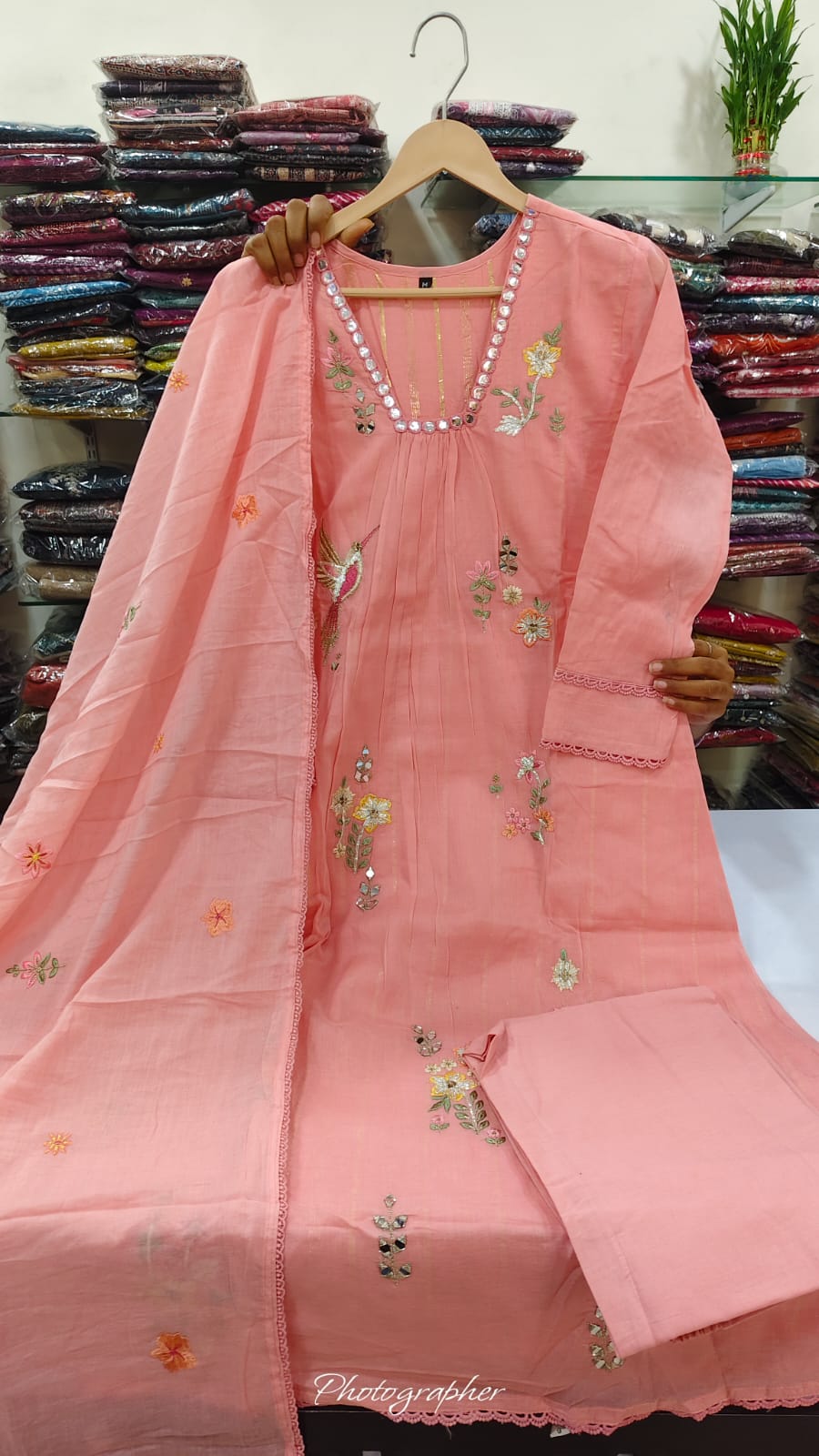 Pink Chanderi three piece set (B135)