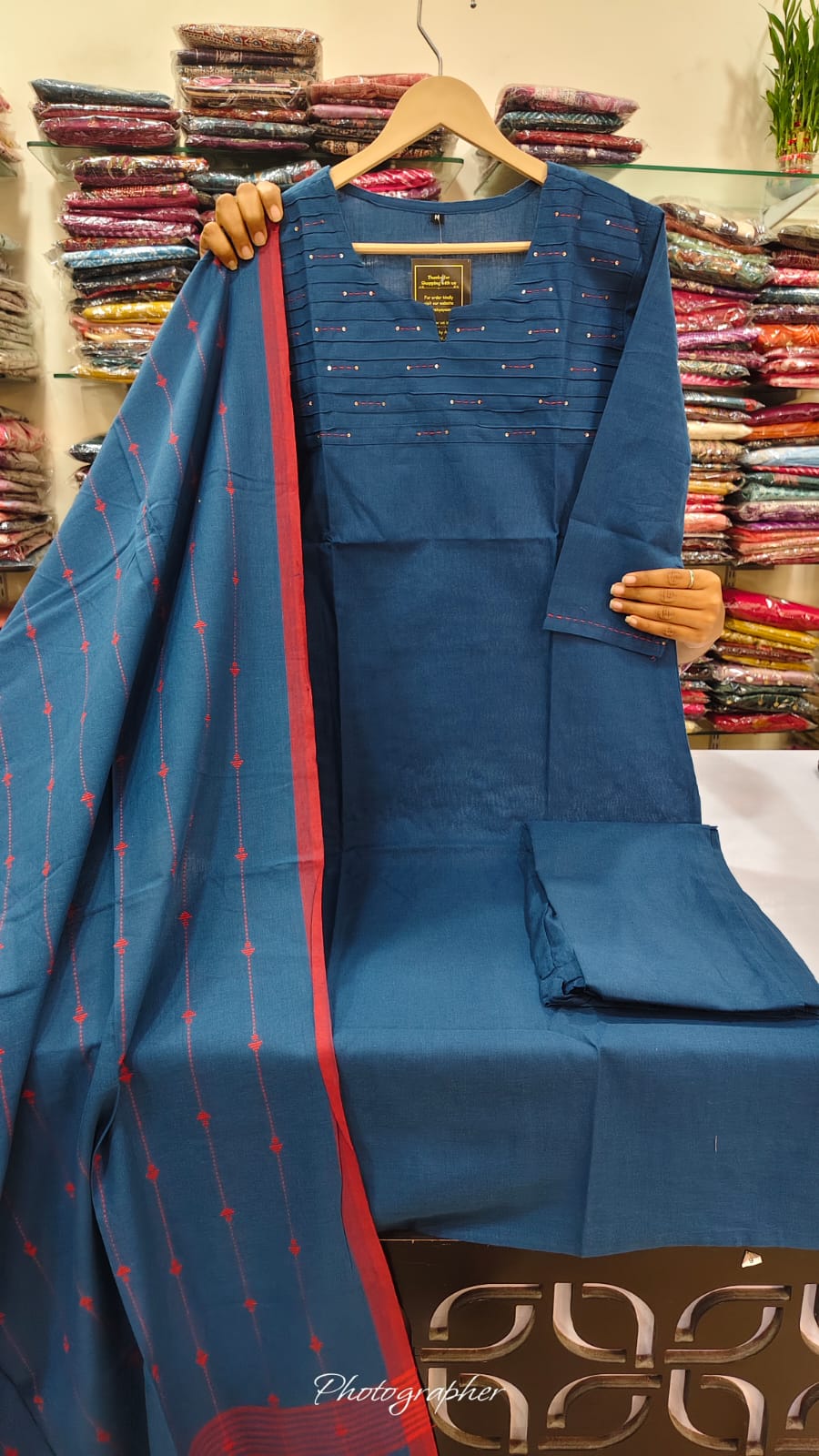 Pure cotton with handloom cotton dupatta three piece set (B138)