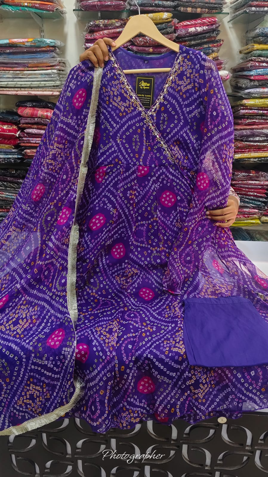 Pure chiffon Angrakha pattern three piece set (A1426)