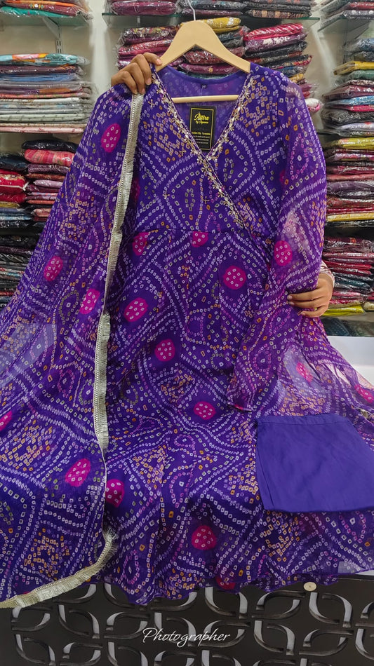 Pure chiffon Angrakha pattern three piece set (A1426)