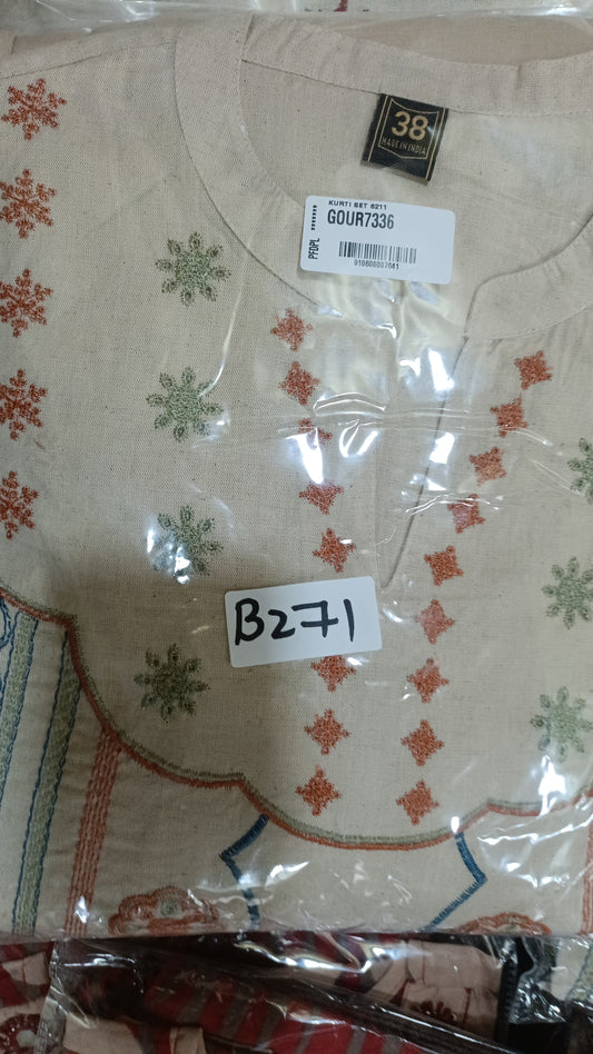 Handloom cotton fully thread work three piece set (B271)