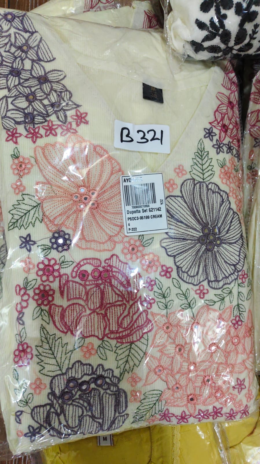 Pure cotton A line Fully thread work three piece set (B321)