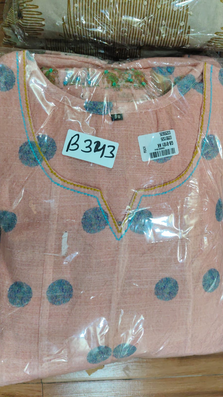 Soft chanderi a line with full katha work three piece set (B343)