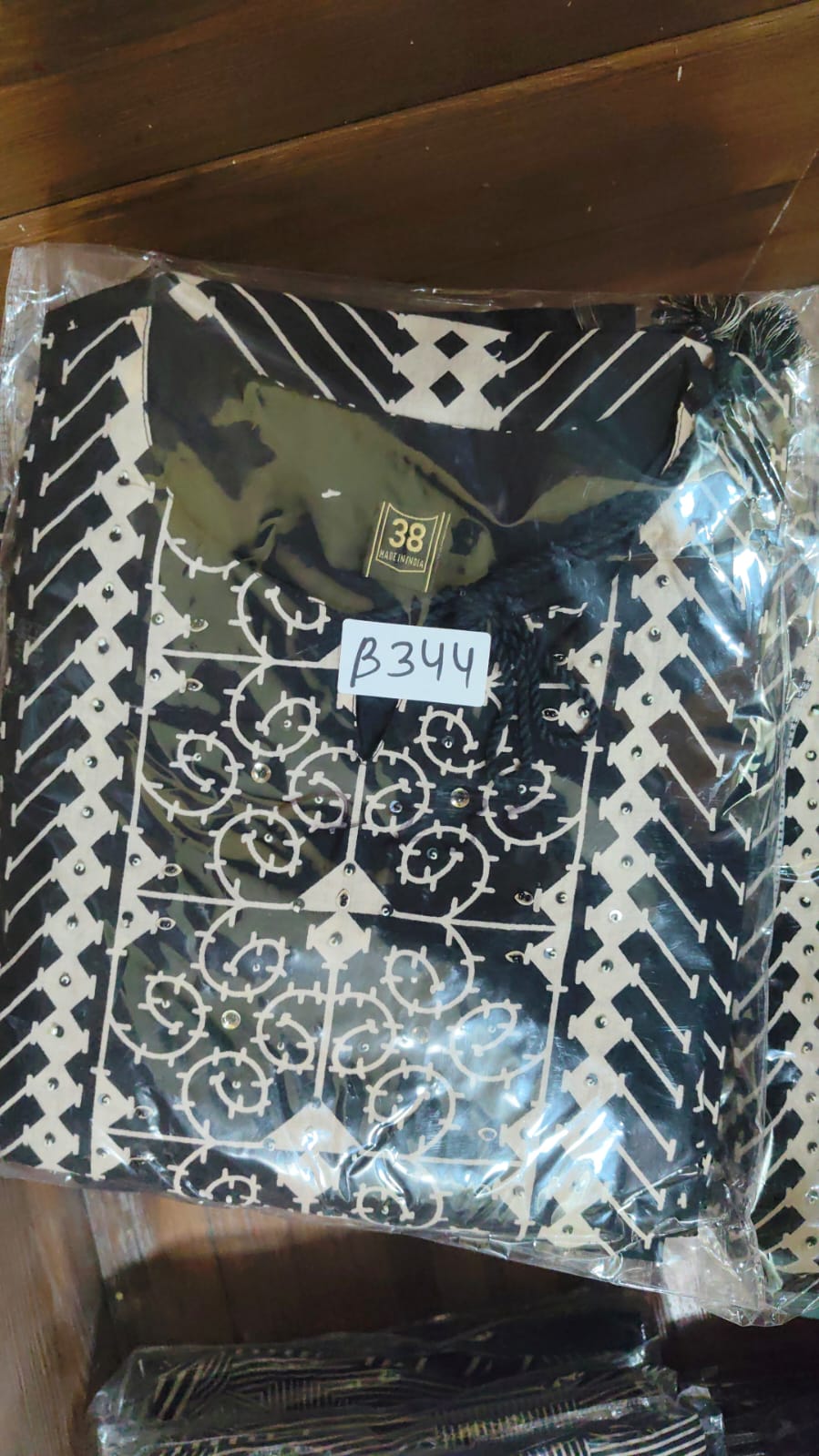 Black pure cotton placement print three piece set (B344)