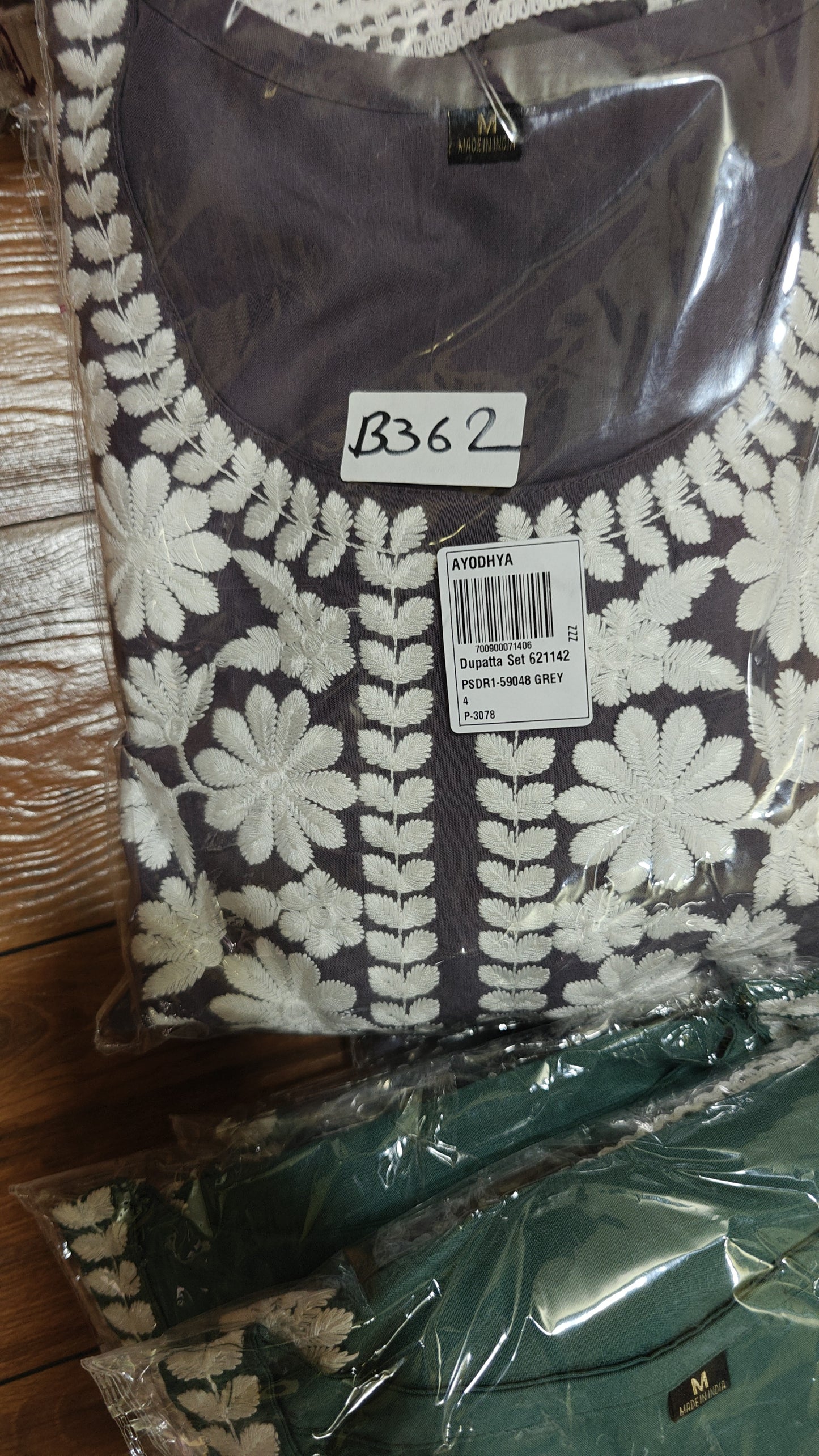 Purple colour chikankari pure cotton three piece set (B362)