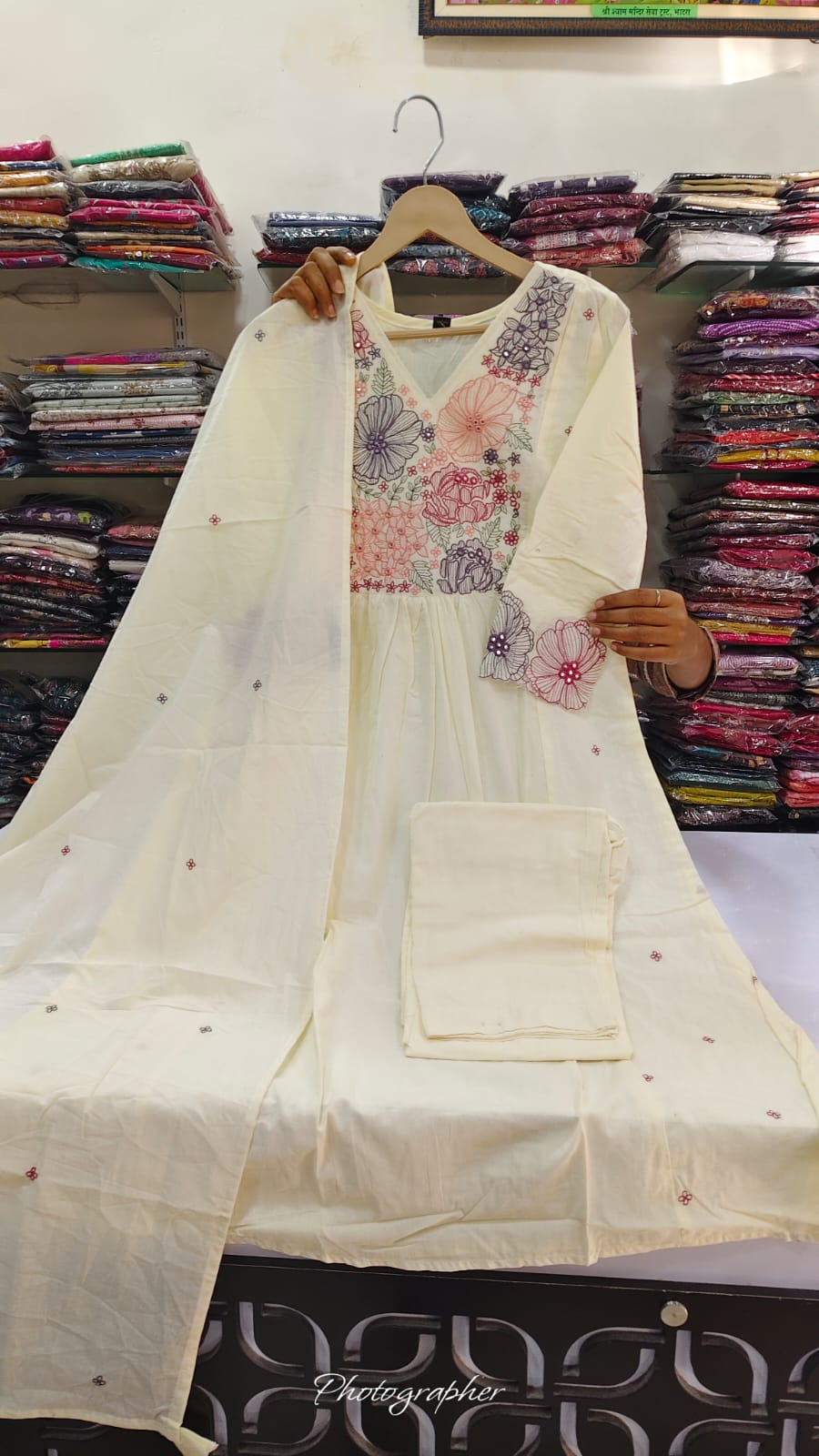 Pure cotton A line Fully thread work three piece set (B321)