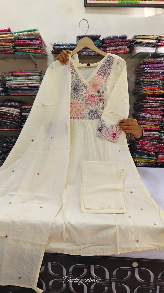 Pure cotton A line Fully thread work three piece set (B321)