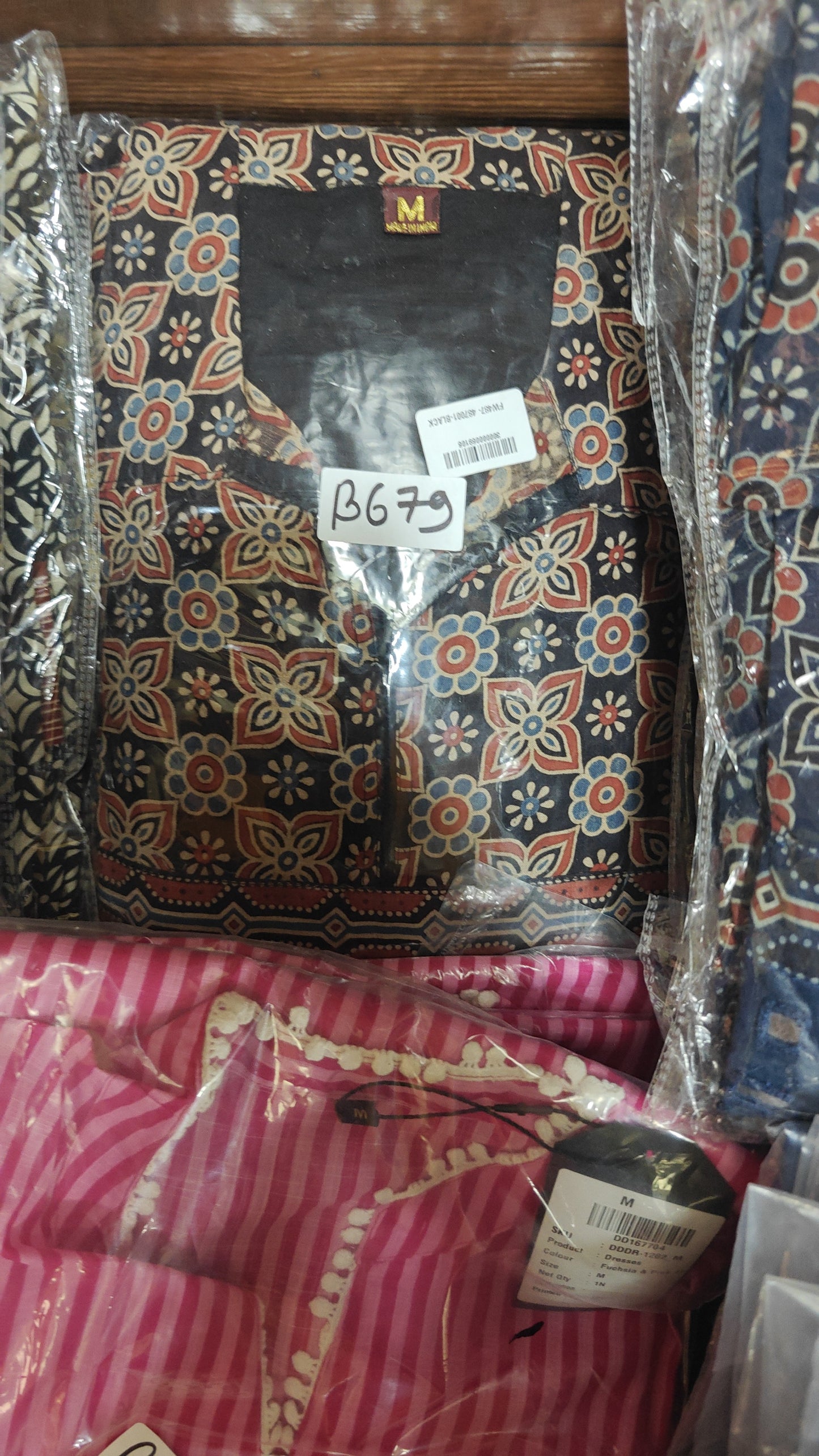 Handloom cotton with real mirror smart one piece dress (B679)