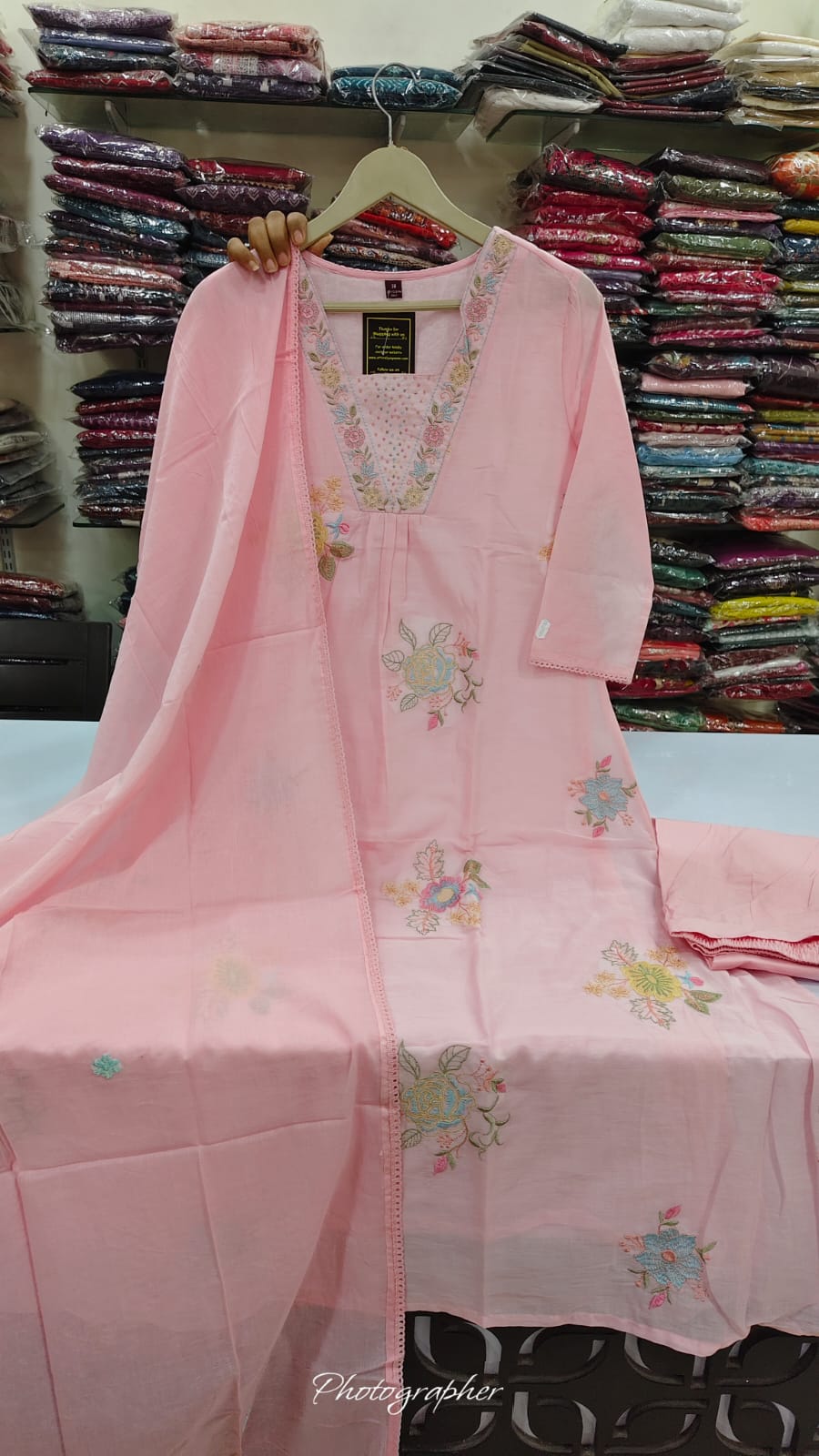 Cotton with lining full thread work three piece set (B685)