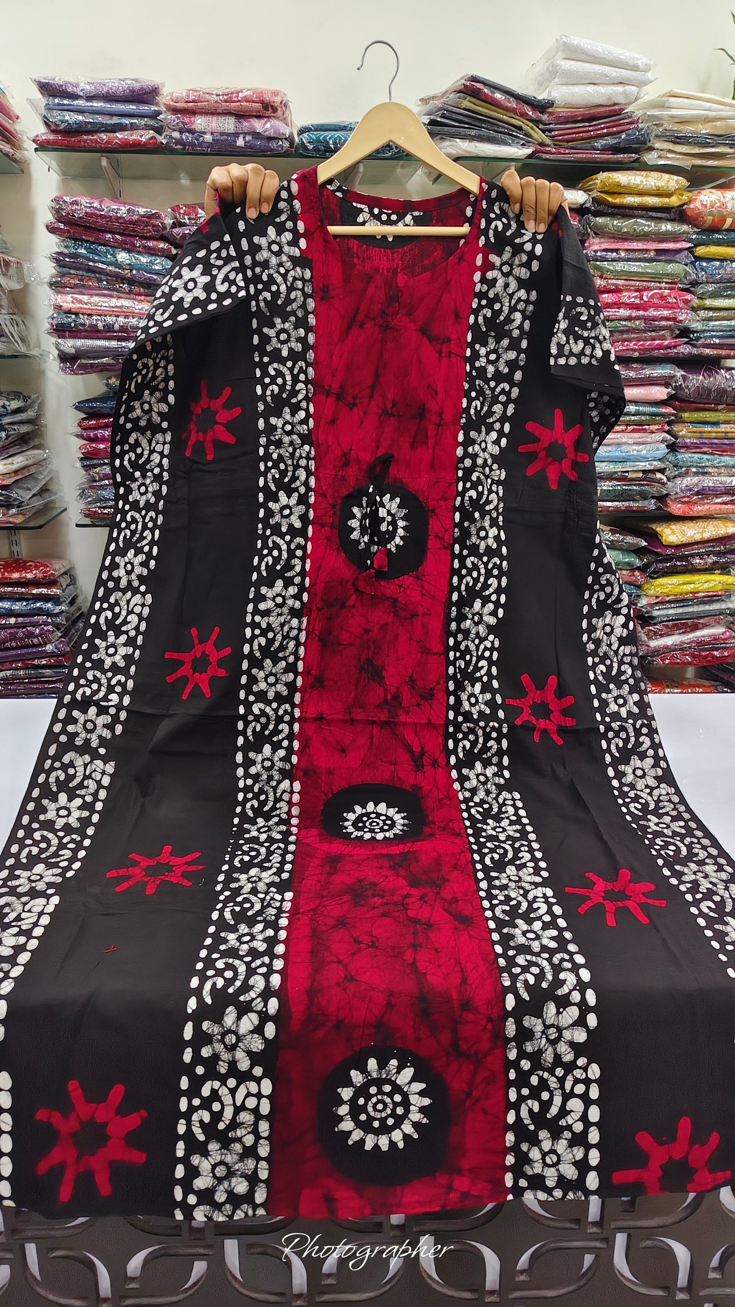 Pure cotton original block print kaftan style night gown  (free size upto 46 size) (B711)
