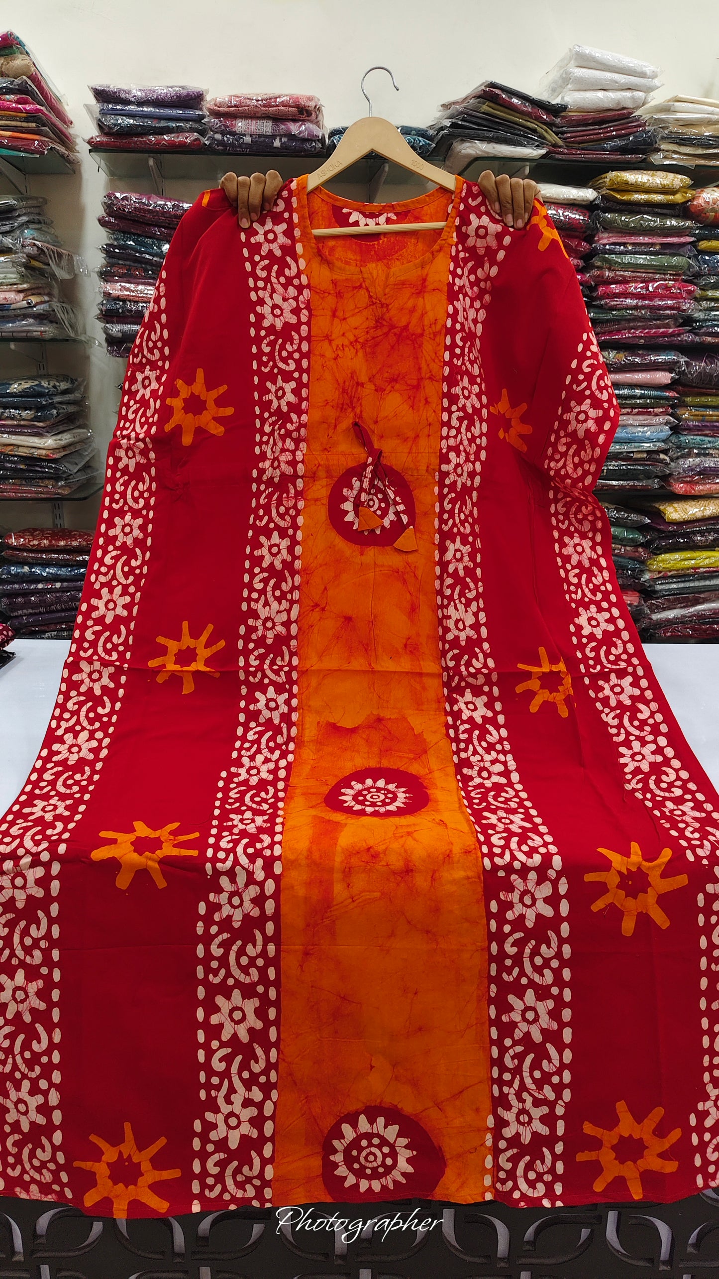 Pure cotton original block print kaftan style night gown  (free size upto 46 size) (B711)