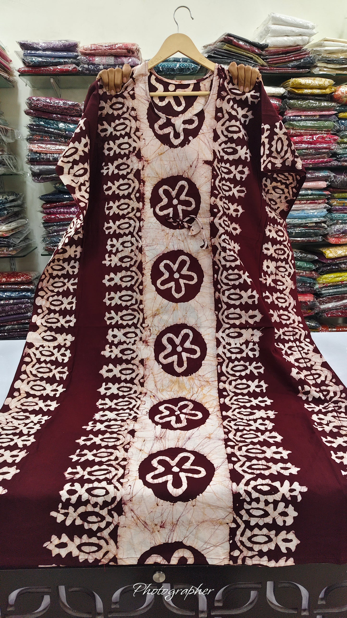Pure cotton original block print kaftan style night gown (B712) (free size upto 46 size)