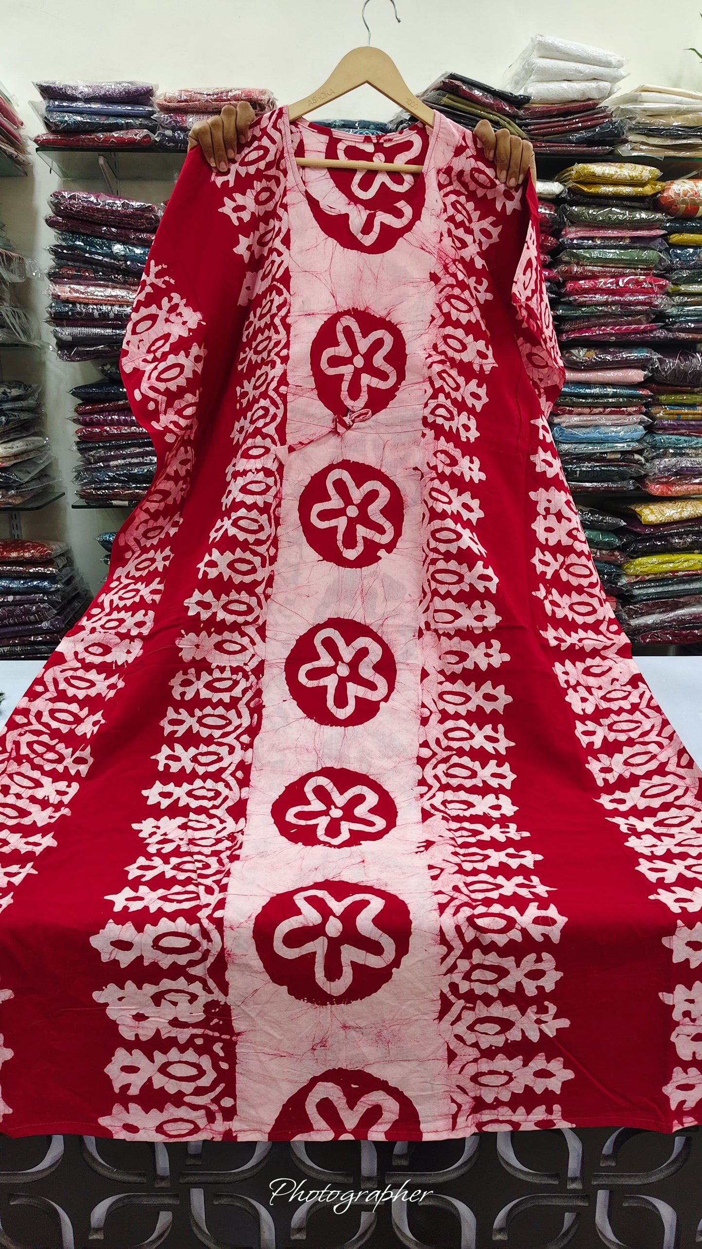 Pure cotton original block print kaftan style night gown (B712) (free size upto 46 size)