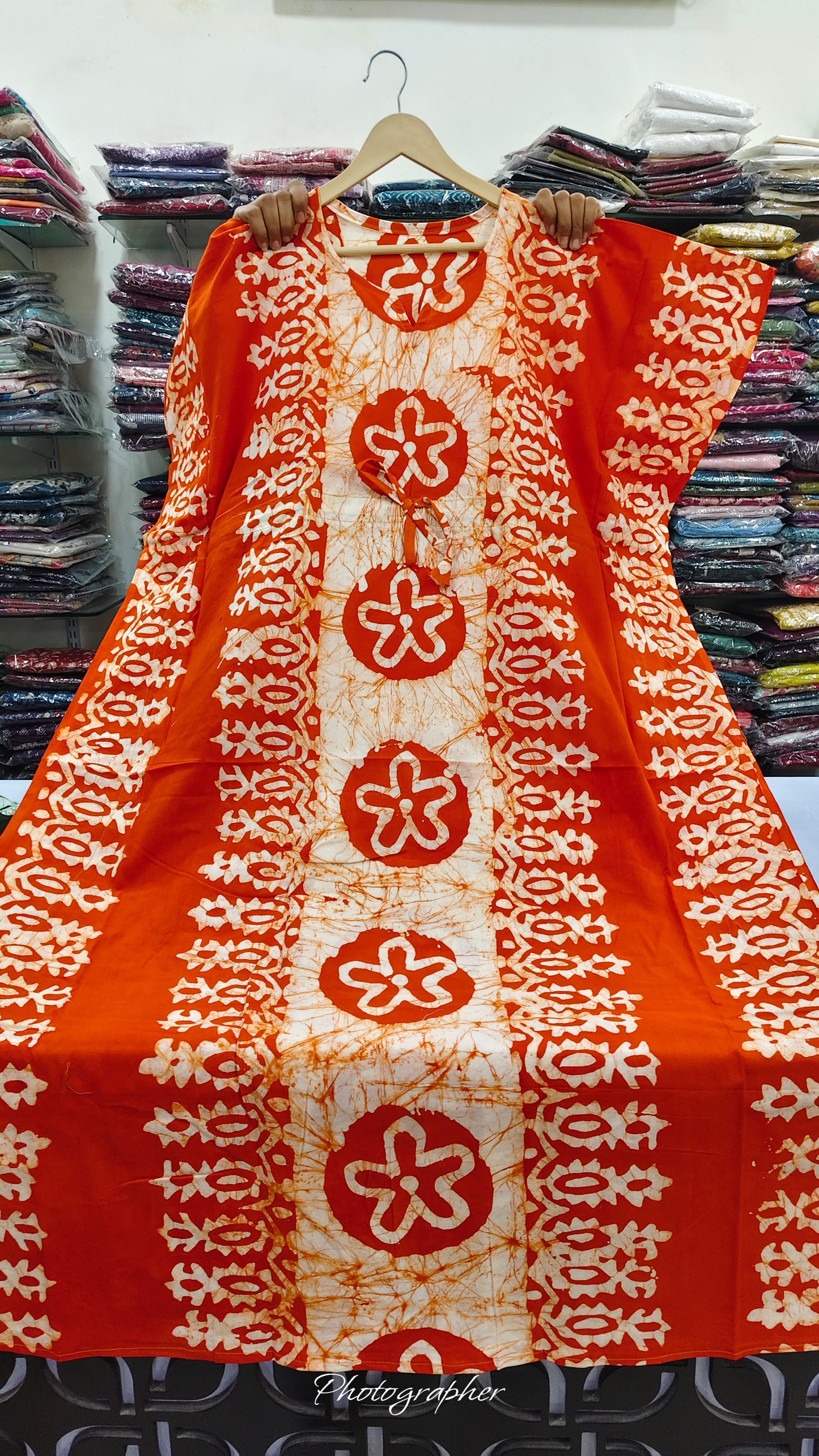Pure cotton original block print kaftan style night gown (B712) (free size upto 46 size)