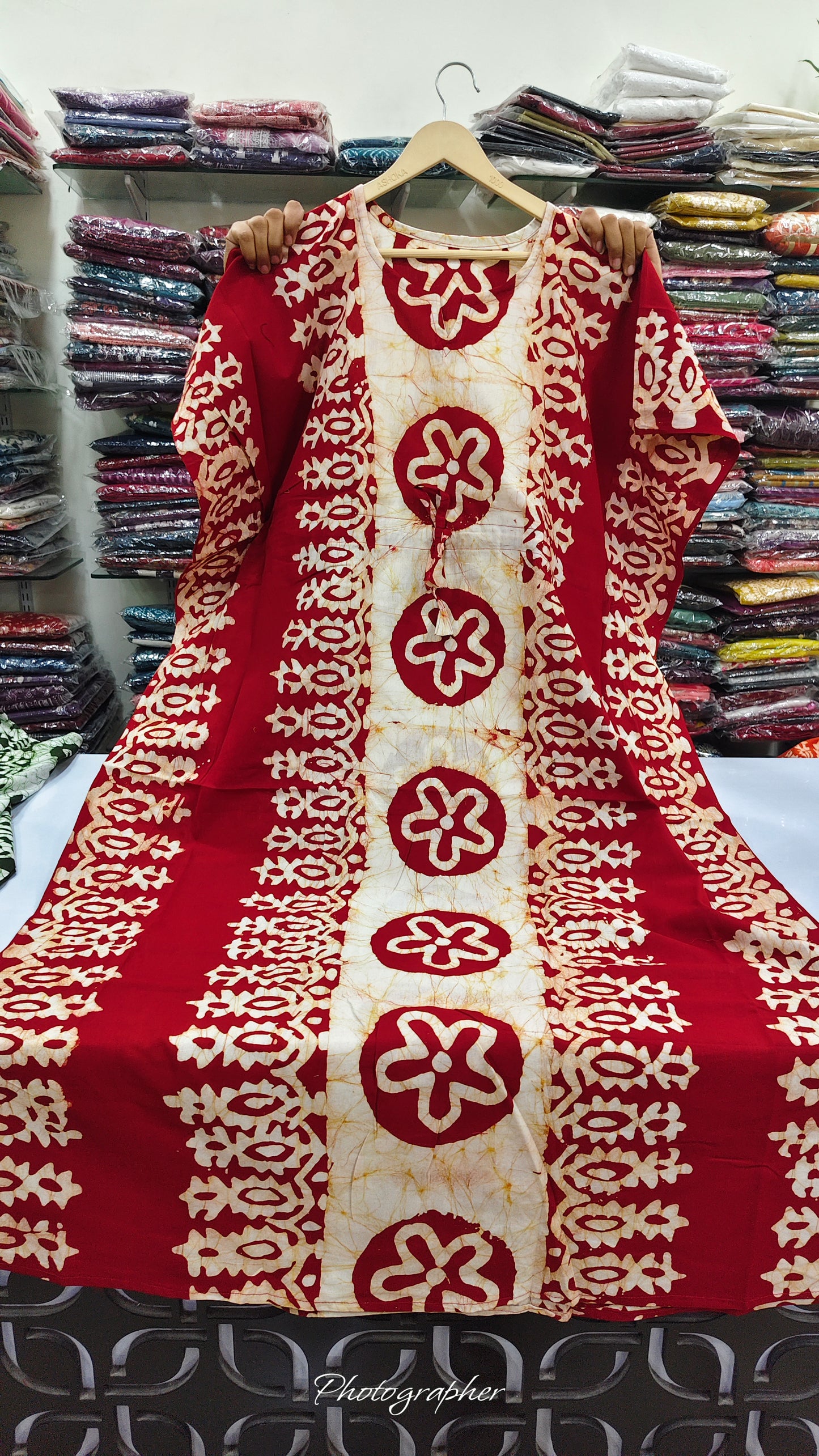 Pure cotton original block print kaftan style night gown (B712) (free size upto 46 size)