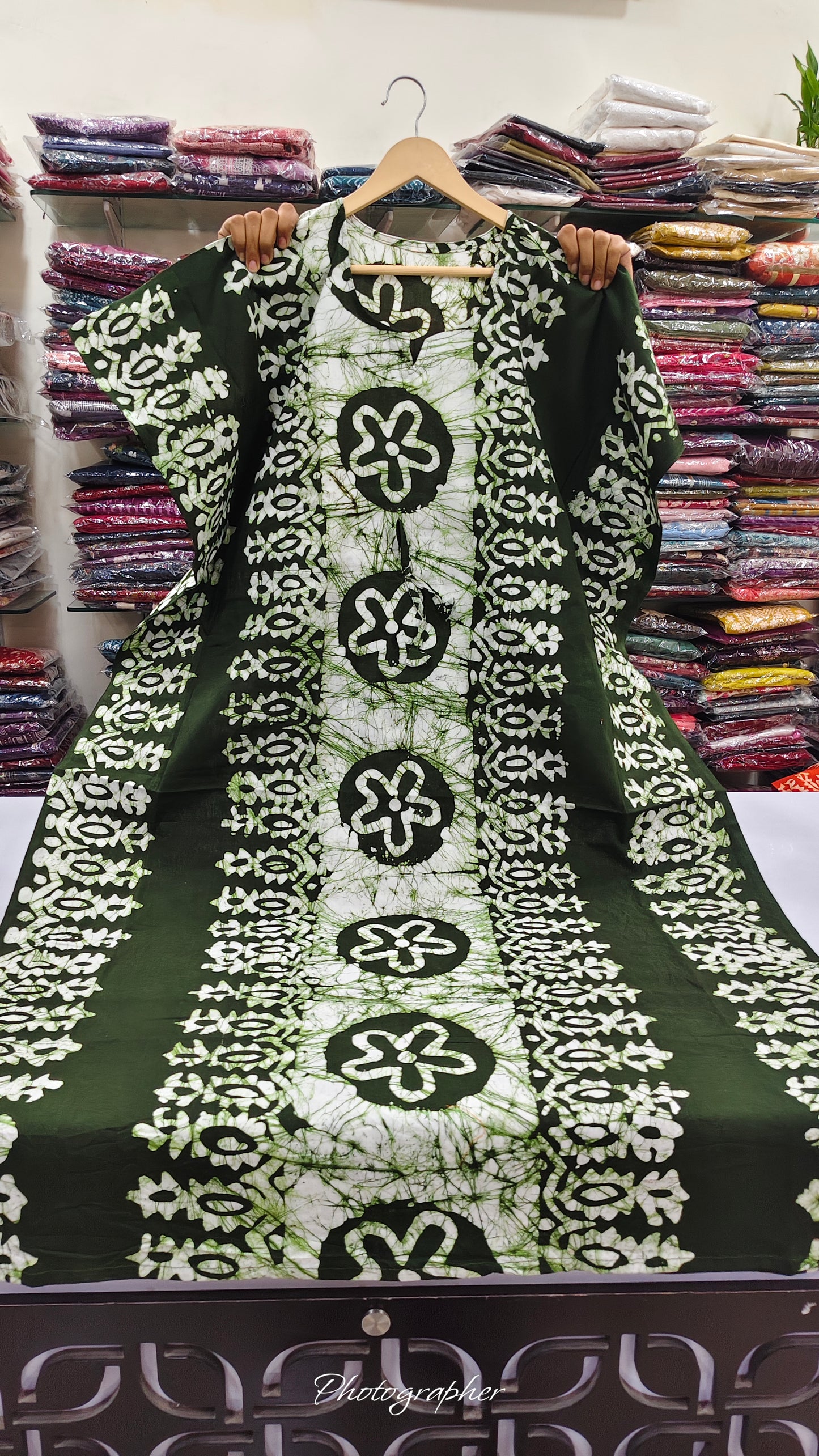 Pure cotton original block print kaftan style night gown (B712) (free size upto 46 size)