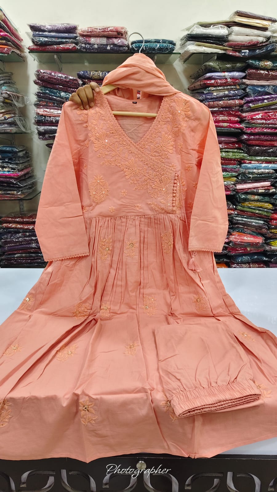 Pure cotton chikankari three piece set (B491)