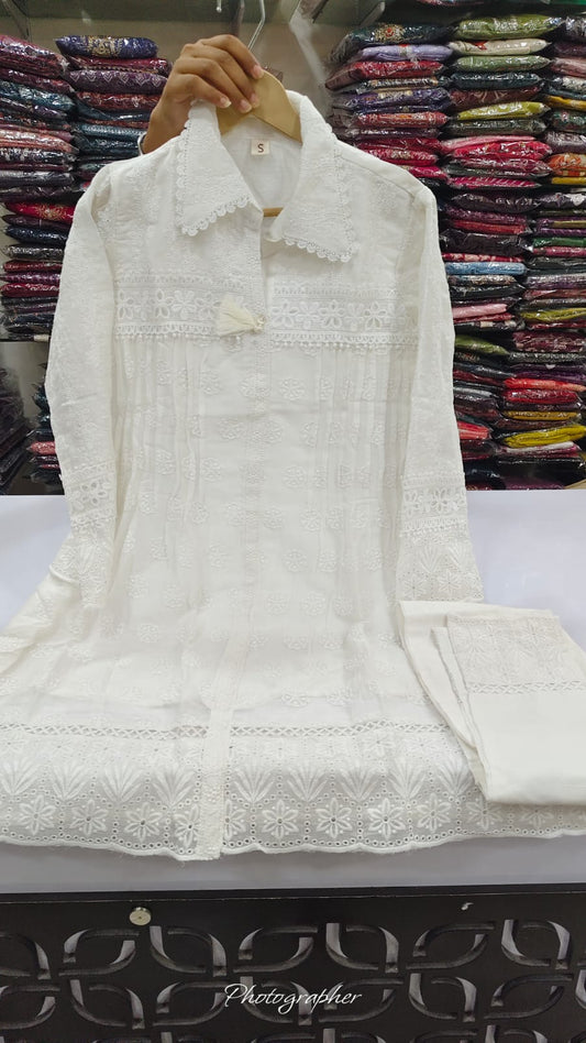 Cotton chikankari fully embroidered two piece cordset (B799)