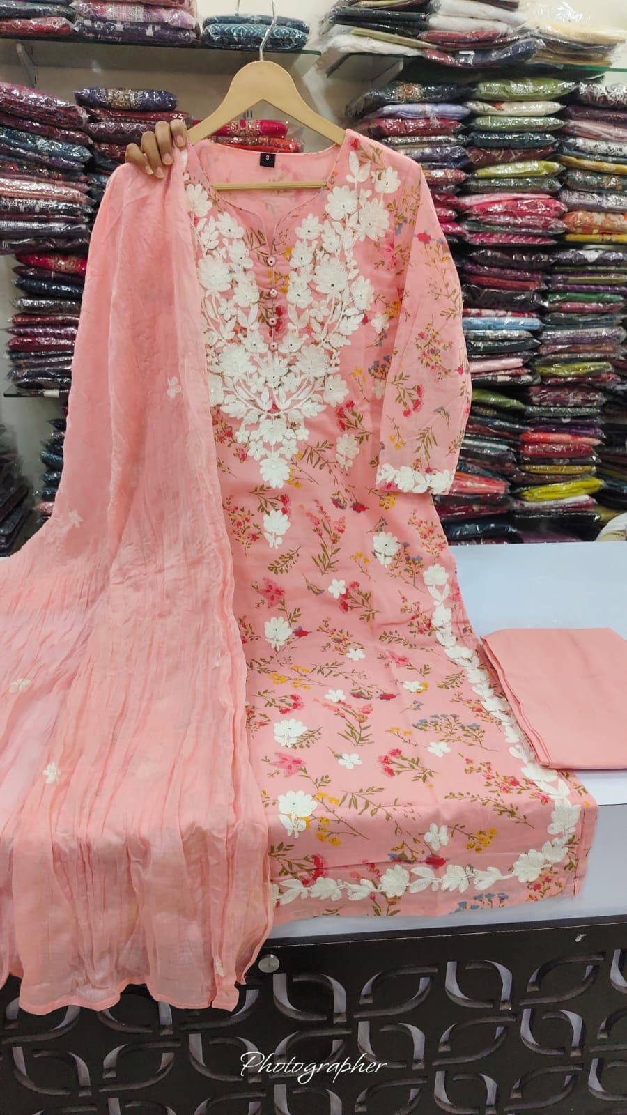 Mul cotton with lining full chikankari three piece set (B795)