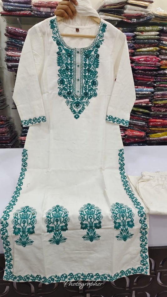 Cotton embroidered three piece set (B797)