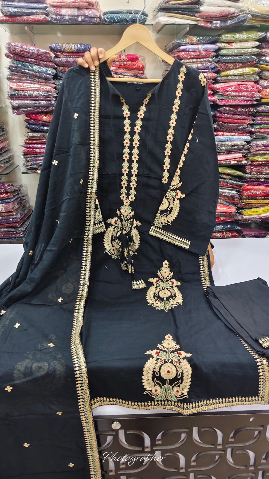 Pure cotton with lining full zari work three piece set (B806)