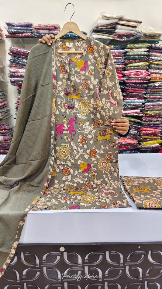 Pure cotton kalamkari print three piece set (B808)