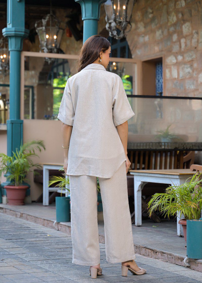 Jute linen with applique work two piece cordset (B957)