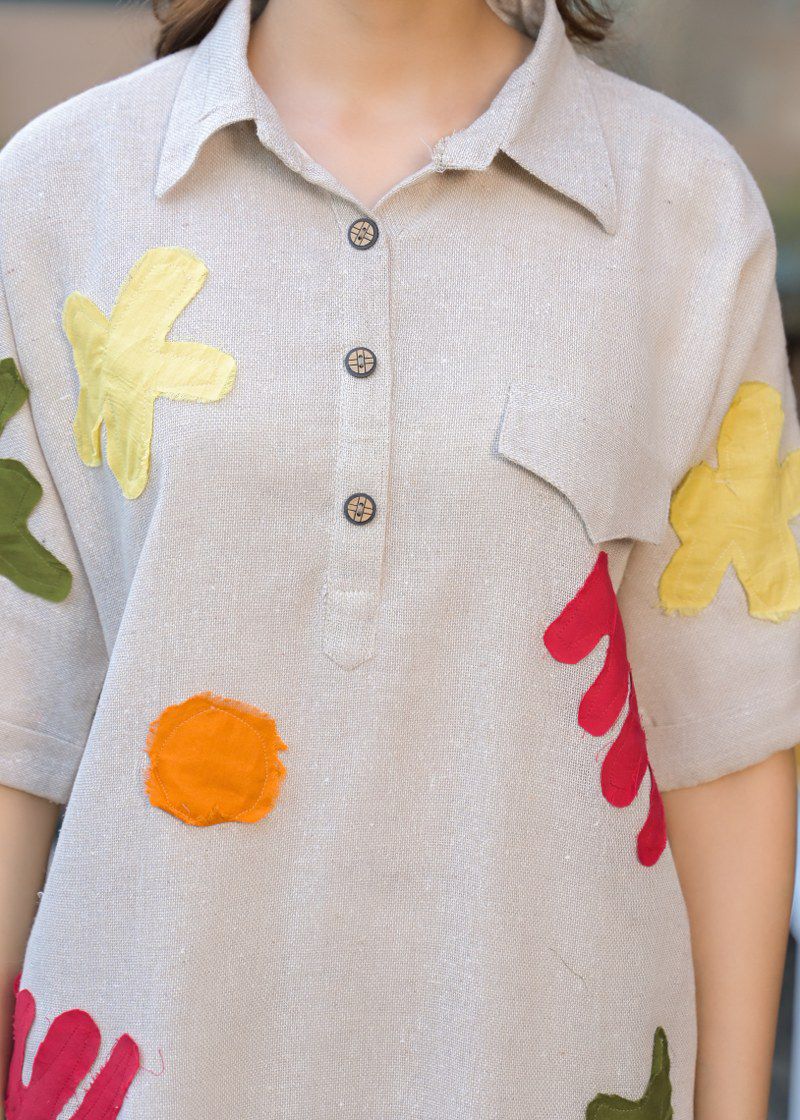 Jute linen with applique work two piece cordset (B957)