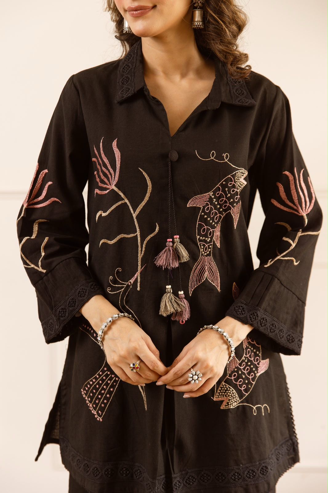Cotton with thread work stylish two piece cordset (B949)
