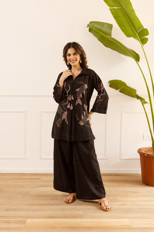 Cotton with thread work stylish two piece cordset (B949)