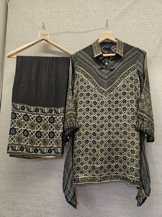 Pure crape Ajrakh print two piece cordset (B954)