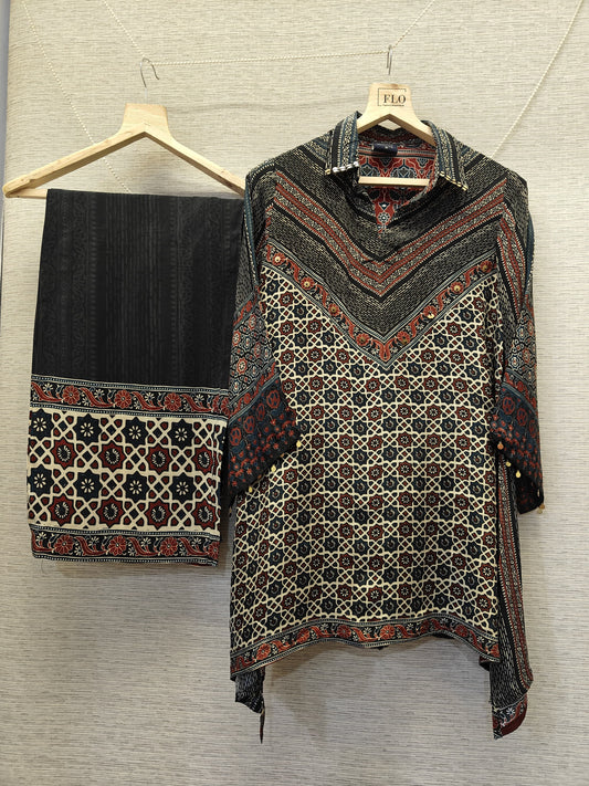 Pure crape Ajrakh print two piece cordset (B955)
