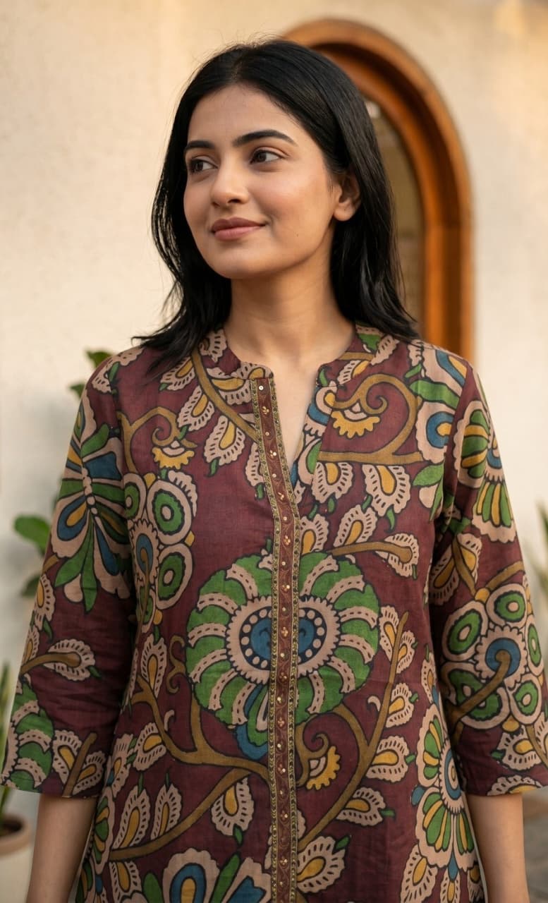 Pure muslin kalamkari only top (C153)