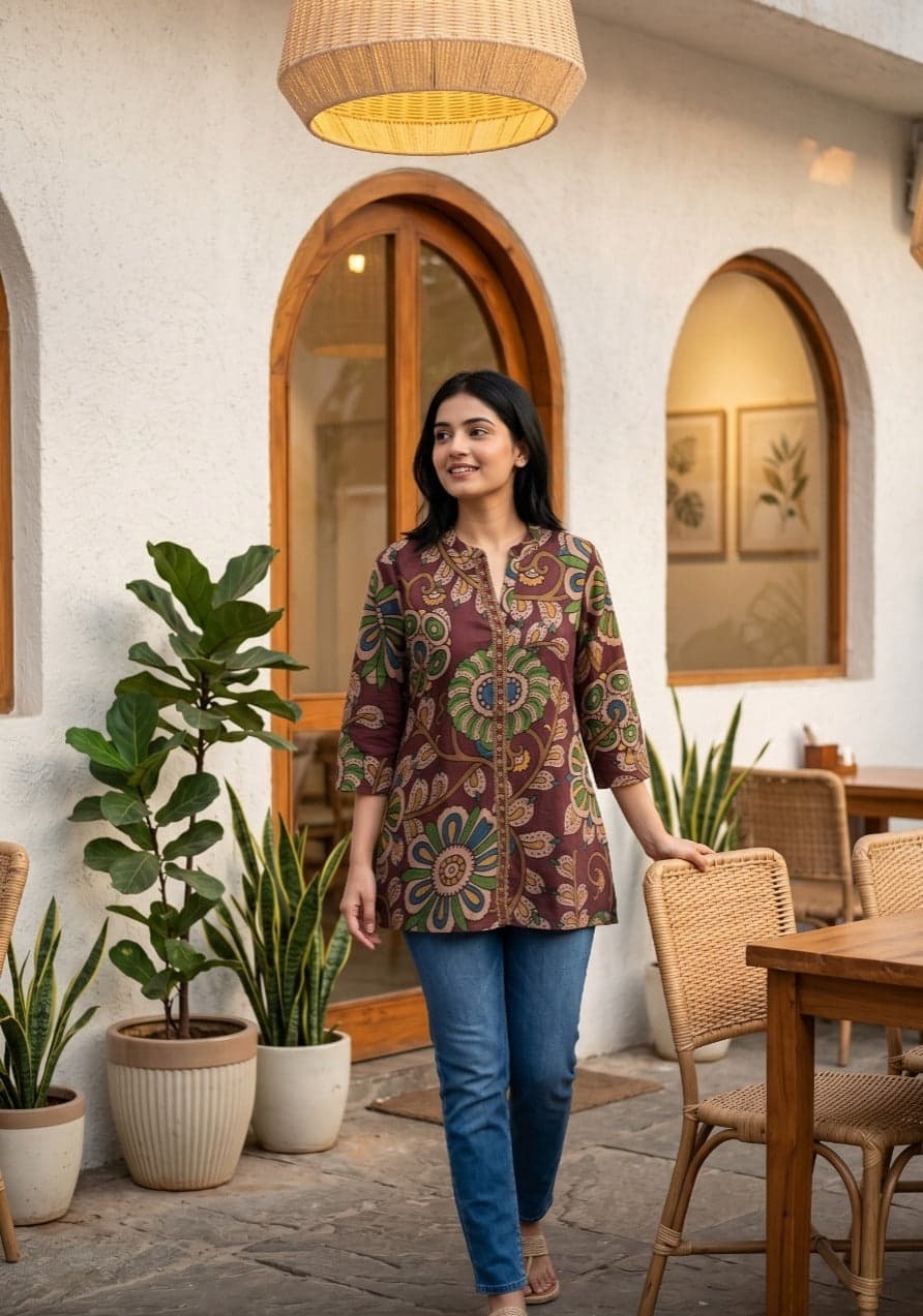 Pure muslin kalamkari only top (C153)