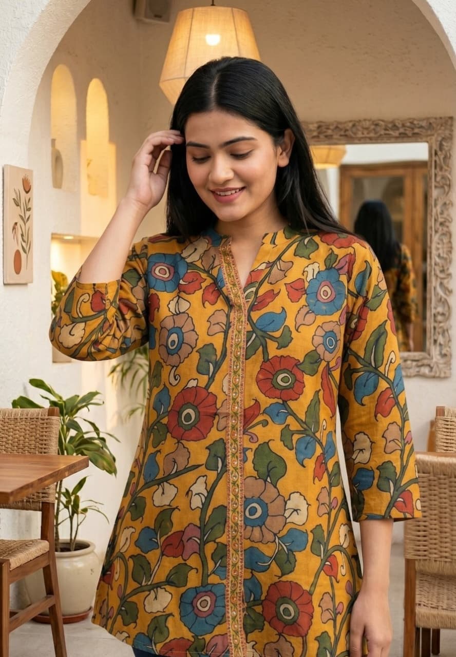 Pure muslin kalamkari top (C152)