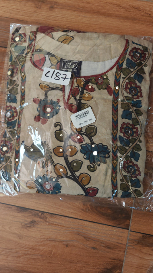 Pure muslin silk kalamkari dupatta three piece set (C187)
