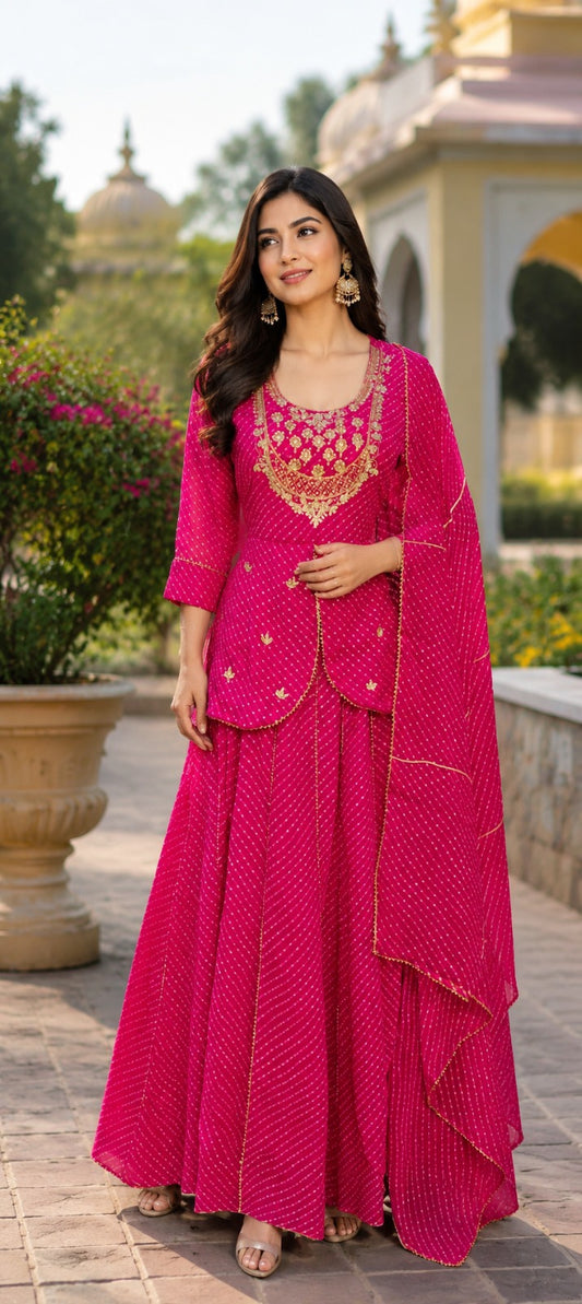 Georgette with full gota work three piece set (C217)