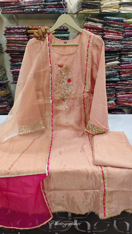 Pure mul chanderi with lurex lining three piece set (C242)