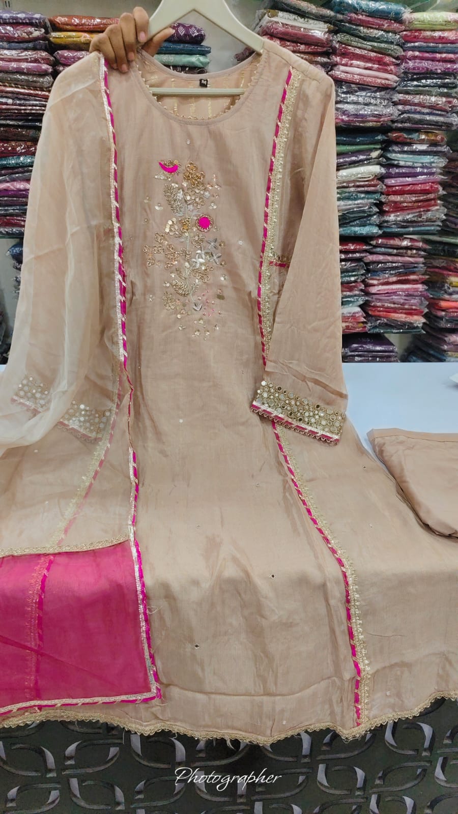 Pure mul chanderi with lurex lining three piece set (C241)