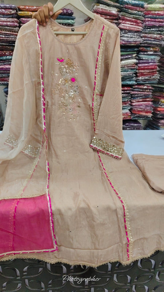 Pure mul chanderi with lurex lining three piece set (C241)