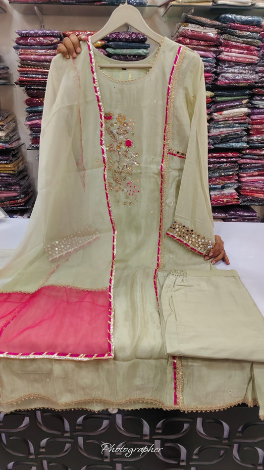 Pure mul chanderi with lurex lining three piece set (C243)