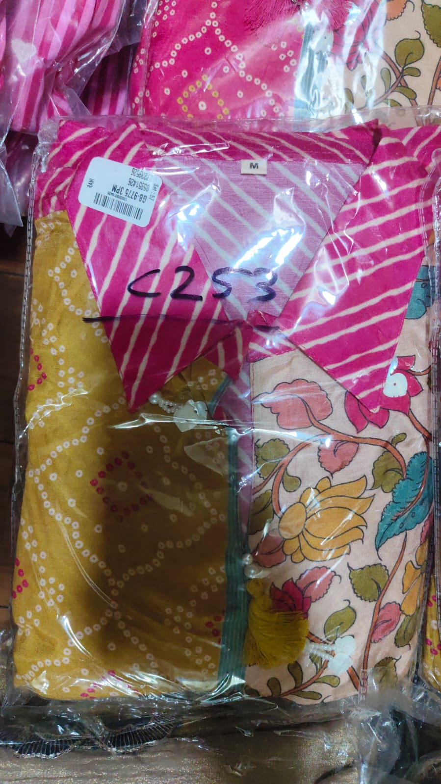 Pure muslin with kalamkari dupatta and potli too three piece set (C253)