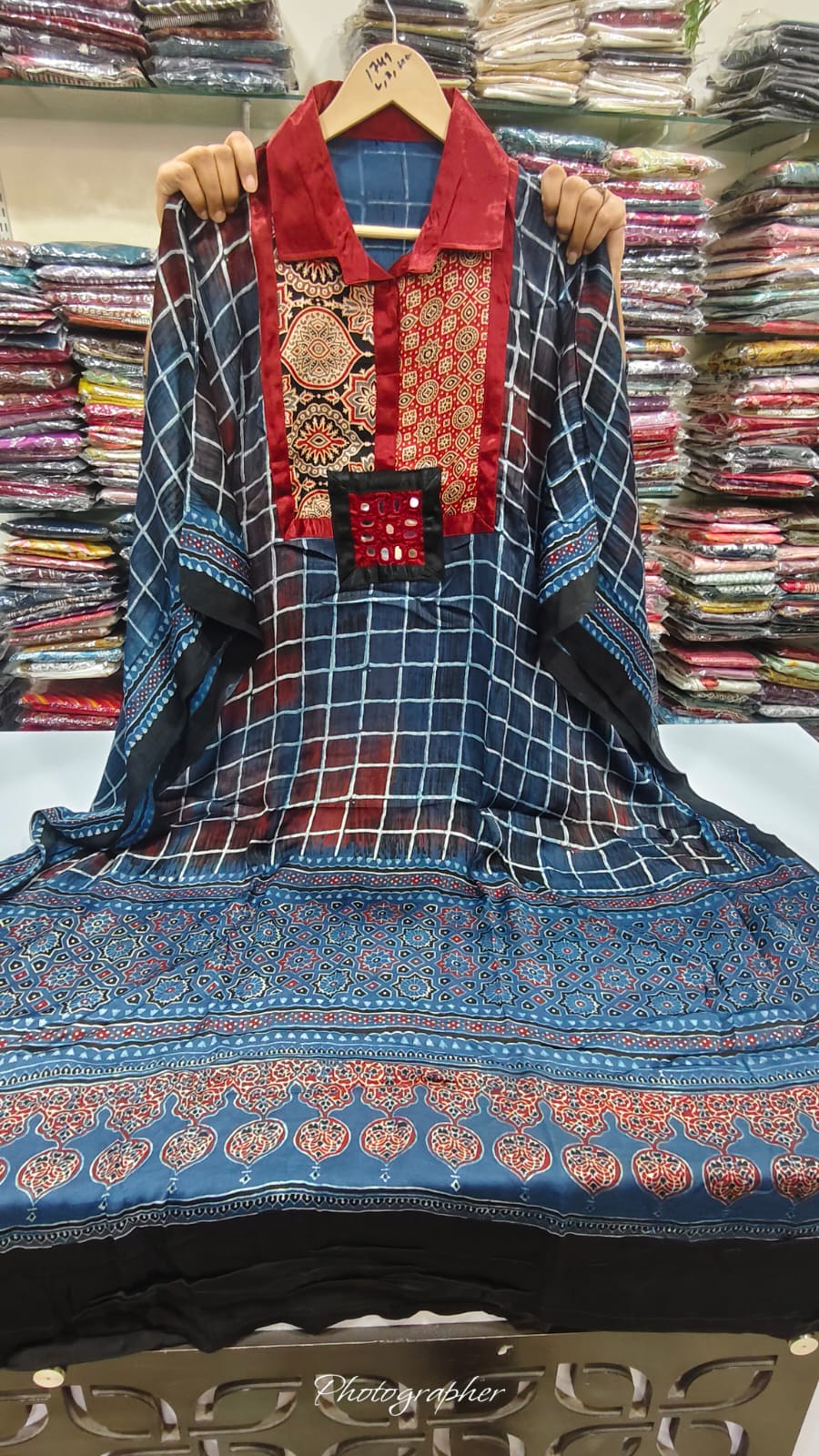 Pure modal silk orginal ajrakh print only kaftan upto 48 sizs (C265)